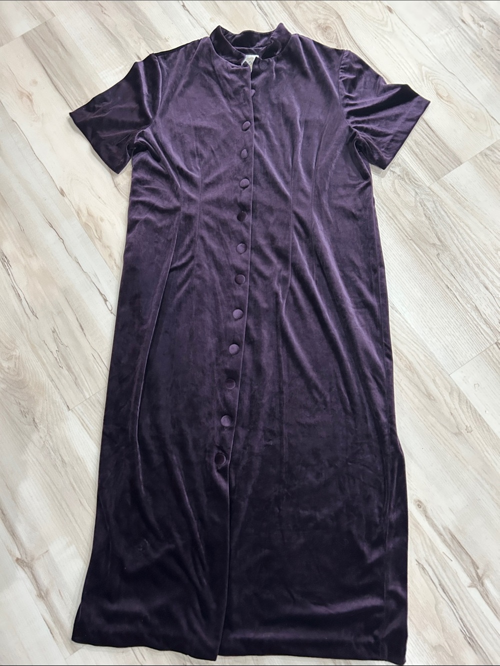 Midi Velvet Button-Front Dress in Deep Purple